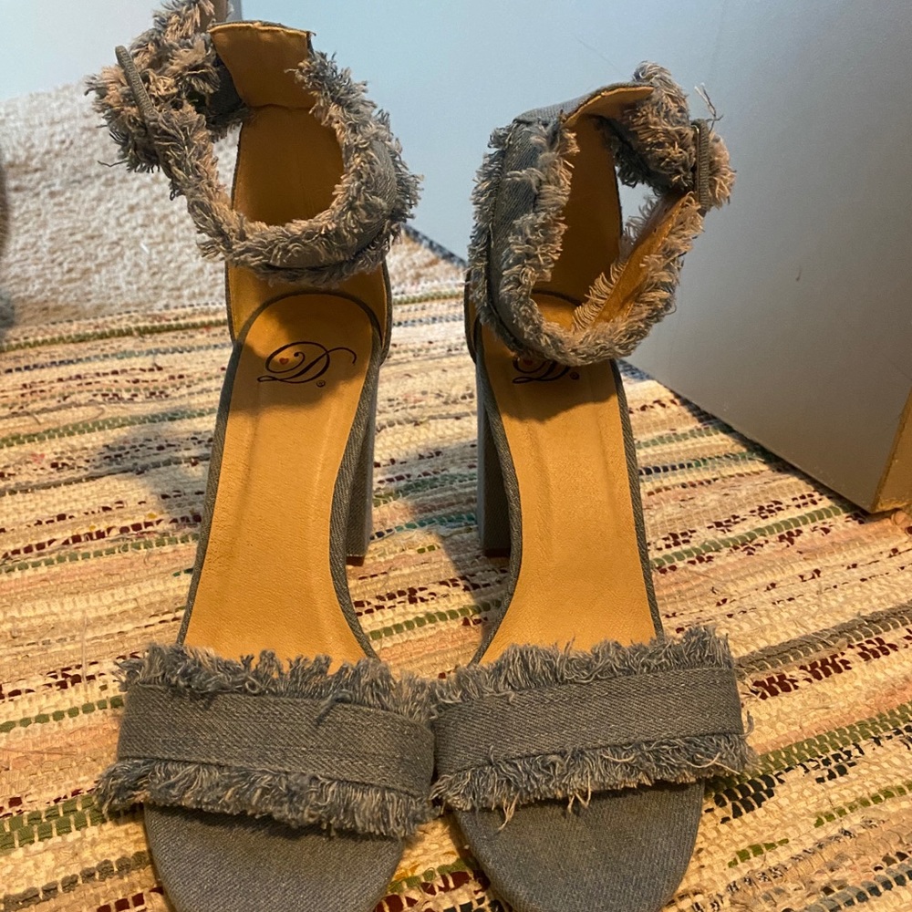 Denim fringe heels